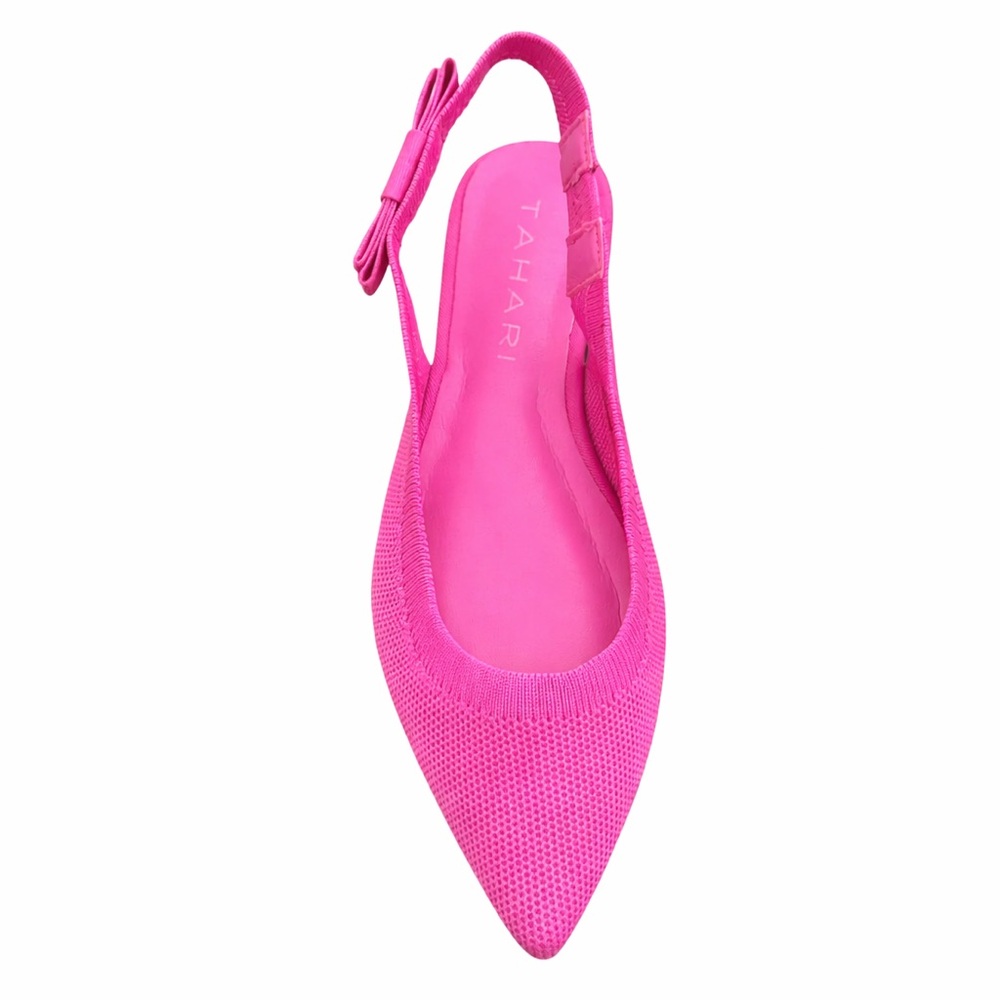 NEW TAHARI Singapore Pink Knit Slingback Flats w Decorative Side Bow Pointed Toe - Picture 3 of 10